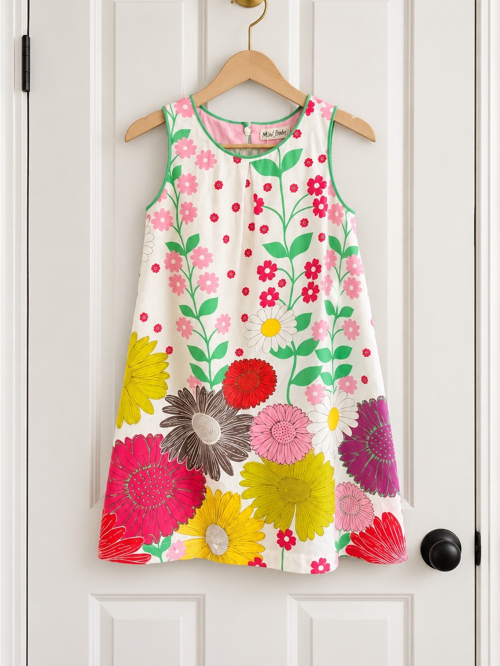 Mini Boden Girls Floral Linen Cotton Shift Dress 9-10Y Retro Flowers
